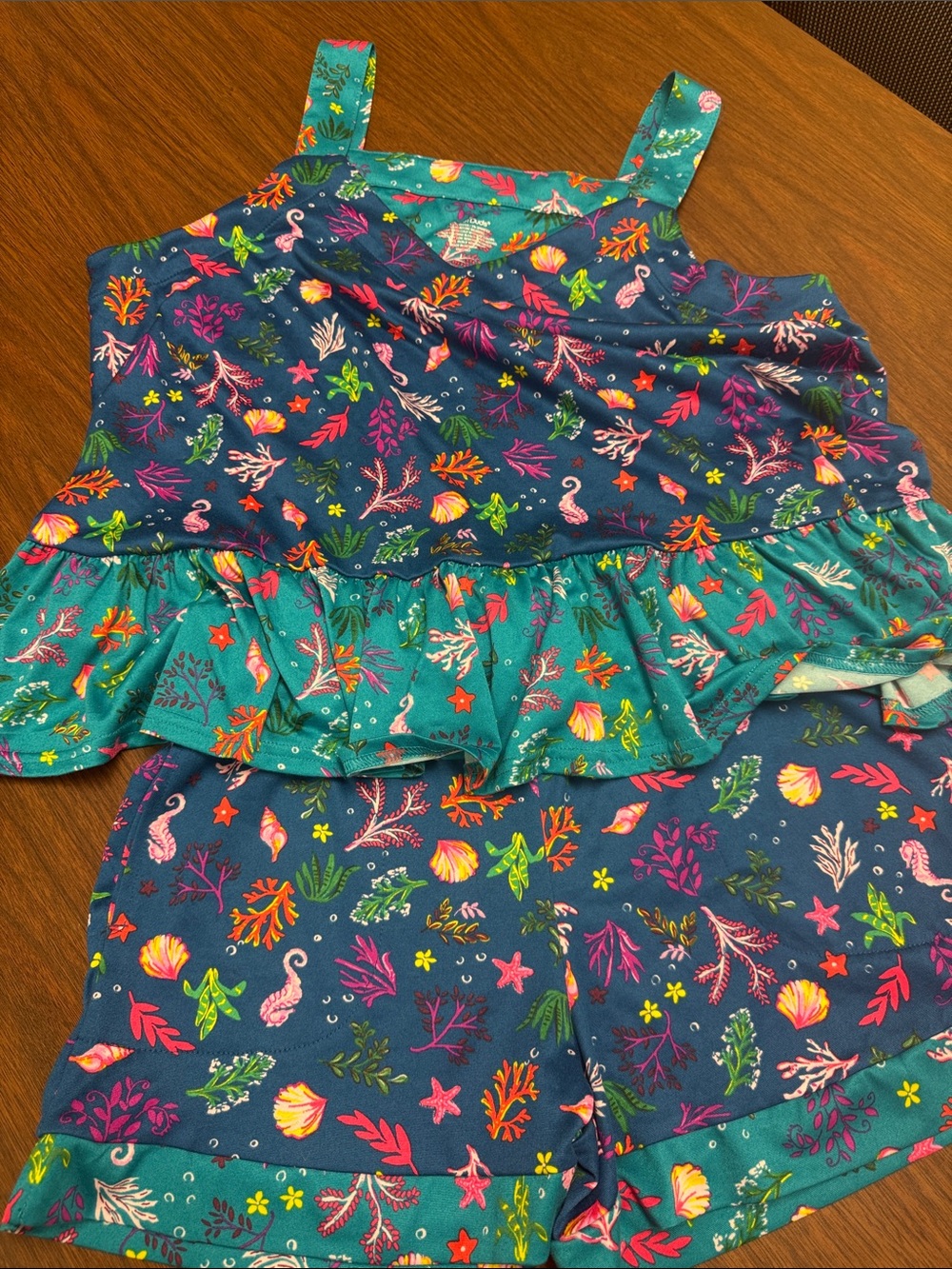 Cuddl Duds Navy & Teal Sea Life Ruffle Tank & Shorts Set
